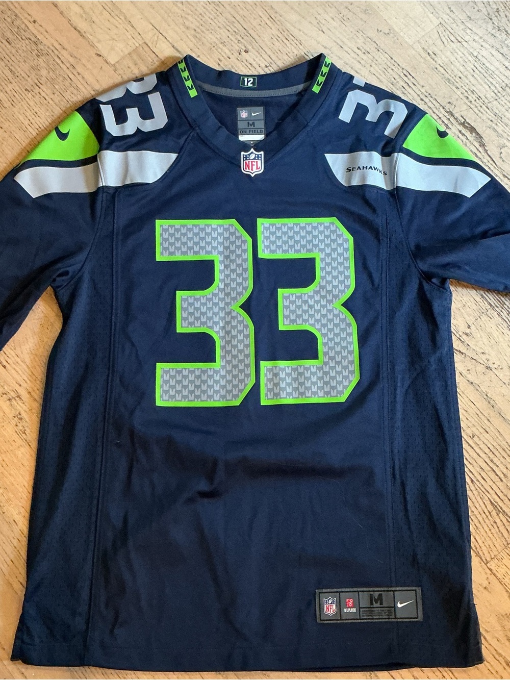 NFL Navy and Neon Green #33 Football Jersey